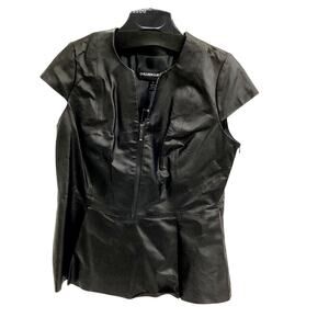 Vintage Colleen Lopez Black Leather Peplum Top Zip Size 12